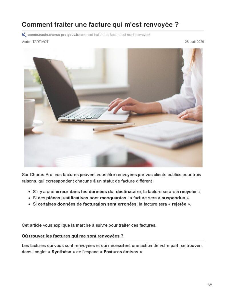 thumbnail of Chorus Pro — Comment traiter une facture qui mest renvoyée