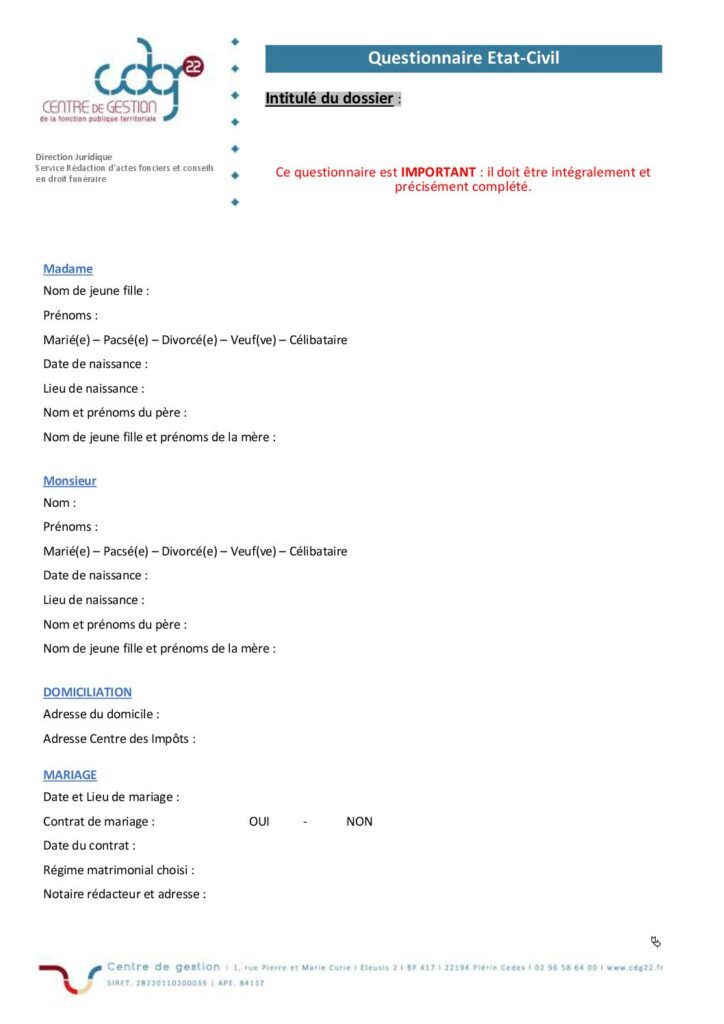thumbnail of Questionnaire d’état civil pour une opération foncière